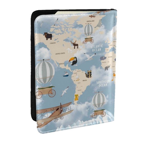Rateoe Animals Travel World Map Pattern Passport Holder Wallet Leather Mulit-purpose Travel Wallet Credit Cards Case ,Passport Cover for Women Men-6.5 in