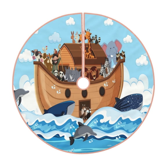 Rateoe Animals on Noah's Ark Pattern Christmas Tree Skirt with Ties , Christmas Tree Decorations, Farmhouse Christmas Decor Xmas Holiday Decorations-