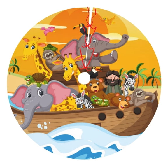 Rateoe Animals on Noah's Ark1 Print Christmas Tree Skirt 30" for Xmas Holiday New Year Party Circle Tree Mat Ornaments Decoration