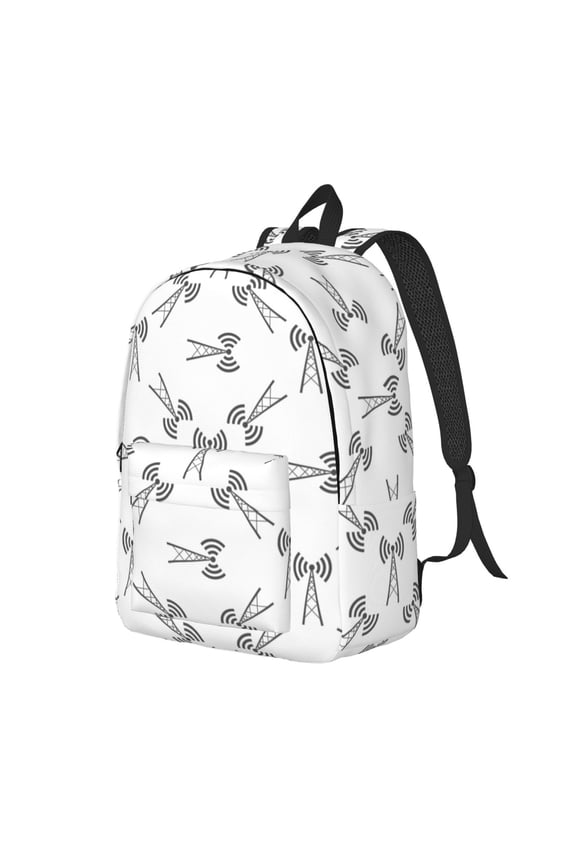 Antenna Icon Pattern Durable Canvas Backpack for Men & Women – Stylish & Lightweight – Adjustable Straps, Multiple Pockets – Fits 15-17 Inch LaptopsSmall