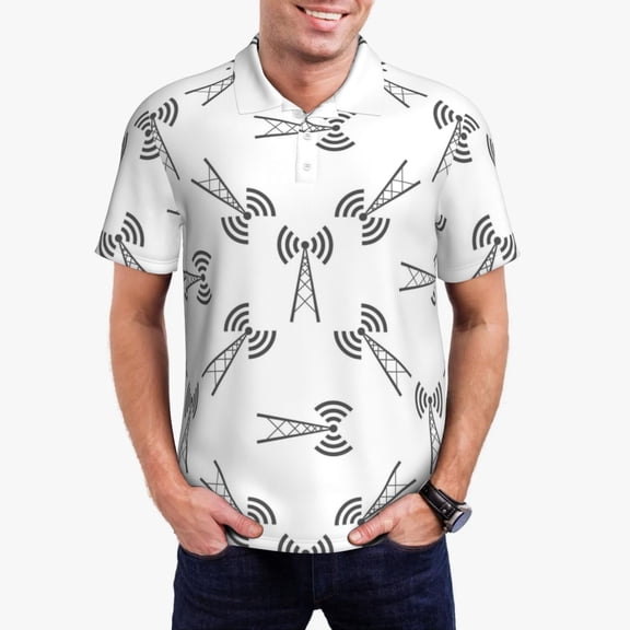 Rateoe Antenna Icon Pattern Men's Short Sleeve Polo Shirts, Golf Polo Shirts Short Sleeve Performance Moisture Wicking Dry-Medium