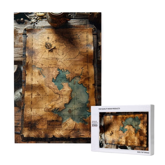 Rateoe Antique Map Adventure Scene Pattern Wooden Picture Puzzle ,1000 Piece Jigsaw Puzzle ,Family Fun Puzzle, Home Décor Puzzle, Gift Puzzle(Vertical style)