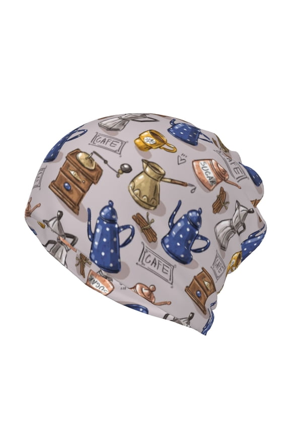 Antique Vintage Teapot Coffee Grinder Cotton Slouchy Beanie Hat for Men/Women,Lightweight Oversize Large Thin Skull Cap Night Sleeping Cap