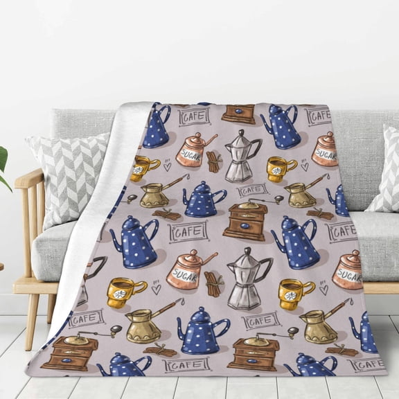 Rateoe Antique Vintage Teapot Coffee Grinder Pattern Flannel Throw Blanket, Ultra-soft Blanket for Bed, Couch, Car, Hypoallergenic Anti-pilling blanket-40"x30"(Vertical)