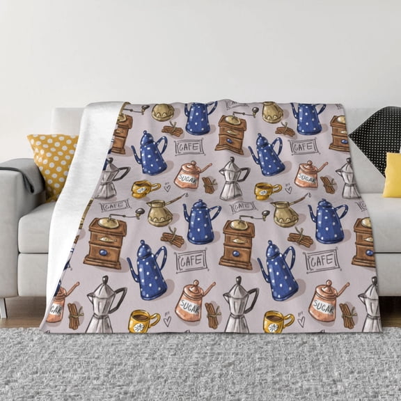 Rateoe Antique Vintage Teapot Coffee Grinder Pattern Flannel Throw Blanket, Ultra-soft Blanket for Bed, Couch, Car, Hypoallergenic Anti-pilling blanket-40"x30"(Horizontal)