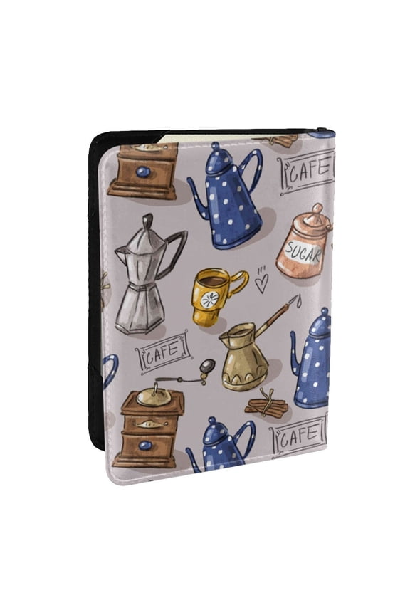 Antique Vintage Teapot Coffee Grinder Pattern Passport Holder Wallet Leather Mulit-purpose Travel Wallet Credit Cards Case ,Passport Cover for Women Men-6.5 in