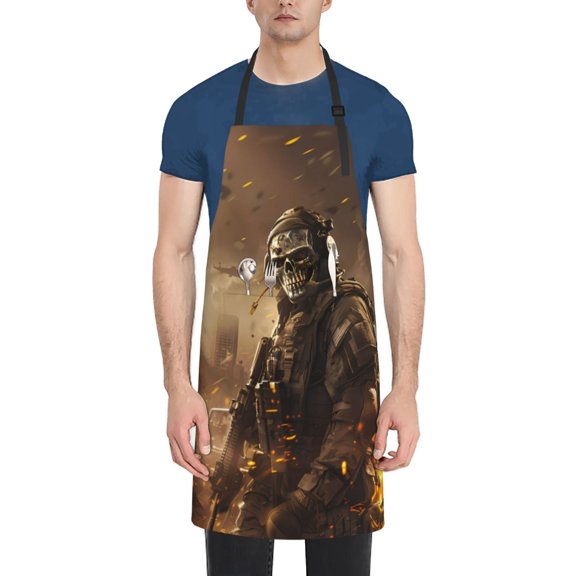 Rateoe Apocalyptic Skull Soldier Aprons with Pocket,Men Womens Aprons Waterproof Adjustable Cooking Aprons for Kitchen Gardening and Salon