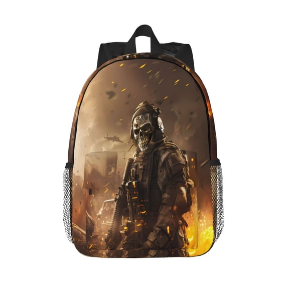 Rateoe Apocalyptic Skull Soldier Pattern Student Backpack Water-resistant Backpack 15-inch Laptop Backpack Lightweight Adjustable School Backpack