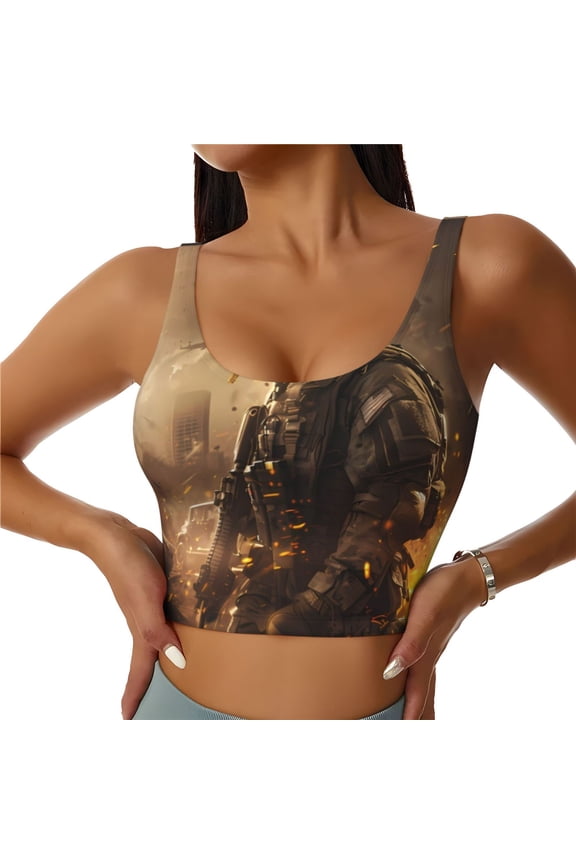 Apocalyptic Skull Soldier Print Womens' Sports Bras Scoop Neck Sports Vest- Padded U Back Seamless High Impact Support-Medium