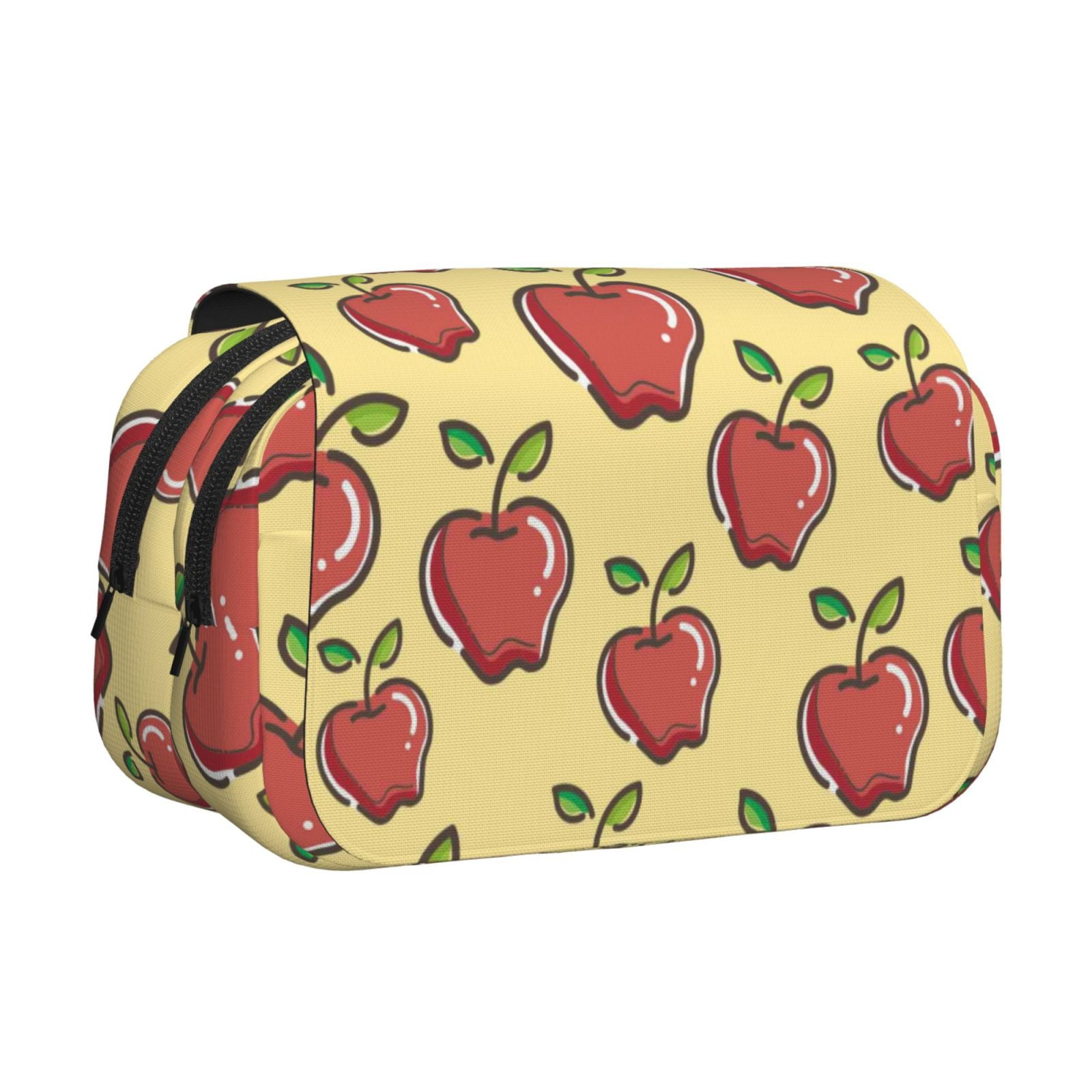 Rateoe Apple Pattern Double Clamshell Pen Case, Storage Organizer with Two Zipper Compartments– Holds Up to 50 Pencils & Pens