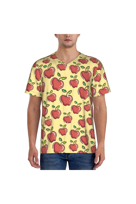 Apple Pattern Men’s Baseball Short Sleeve Polo Shirt, Midweight Men's Shirt Golf Shirt Polo Shirts Quick Dry Short-Medium