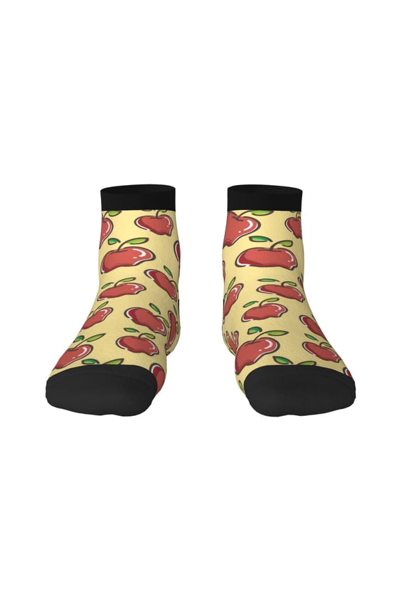 Apple Pattern Quarter Crew Socks,Toe Seamed Ankle Socks,Cotton Cushioned Breathable Athletic Crew Sports Socks