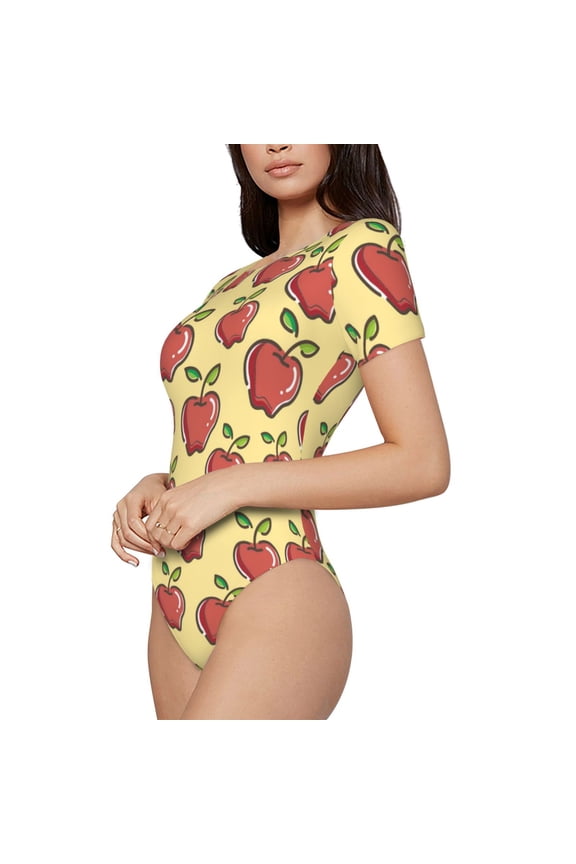 Apple Printed Women Rash Guard Short Sleeve,Tummy control Swimsuit Surfing Swimsuit Bathing Suit Short-sleeved Onesie UPF 50+