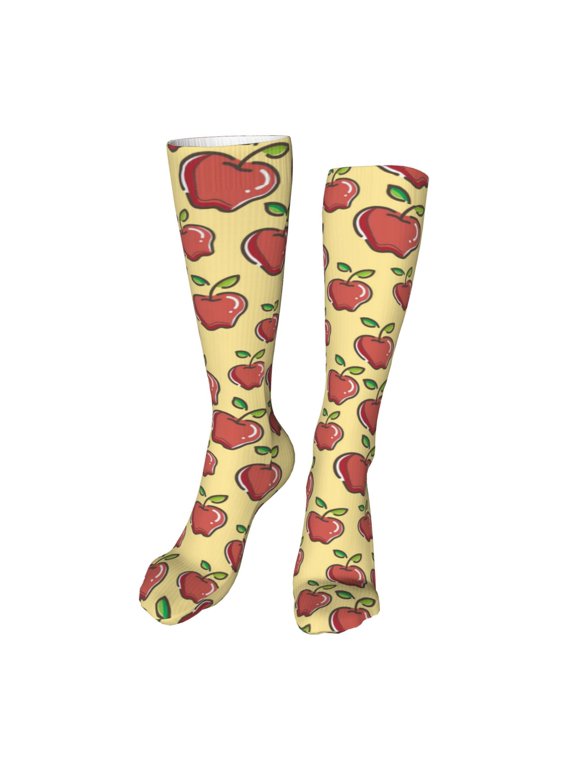 Apple print Women's Men's Novelty 20in Crew Socks Cotton Socks Knee High Socks for Walking,Running,Nurses,Pregnancy-One Size