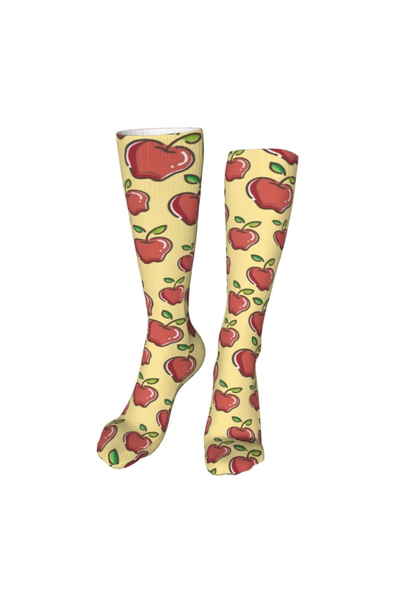 Apple print Women's Men's Novelty 20in Crew Socks Cotton Socks Knee High Socks for Walking,Running,Nurses,Pregnancy-One Size