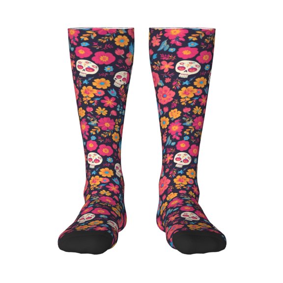 Rateoe Apricot color Skull flower Pattern Women’s Knee High Crew Socks,Trouser Socks Comfortable, Breathable, Moisture-Wicking and Soft