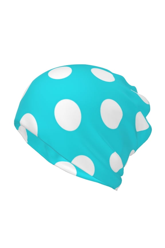 Aqua And White Polka Dot Cotton Slouchy Beanie Hat for Men/Women,Lightweight Oversize Large Thin Skull Cap Night Sleeping Cap