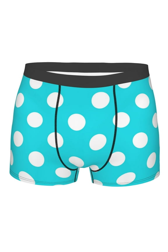 Aqua And White Polka Dot Mens Boxer Briefs Poly Spandex Performance Boxer Briefs Underwear Hem Boxer Briefs - Small