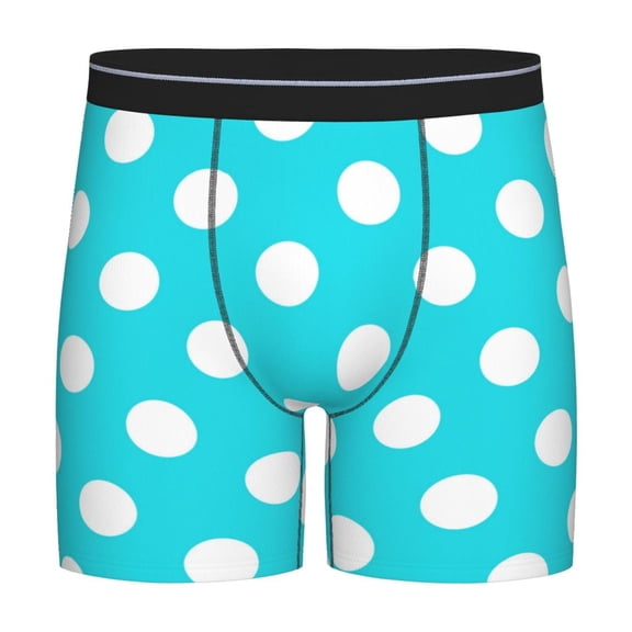 Rateoe Aqua And White Polka Dot Print Men’s Underwear Boxer Briefs Soft Comfortable Underwear Boxer Briefs, Long Leg Briefs,Anti-chafing Boxer Briefs