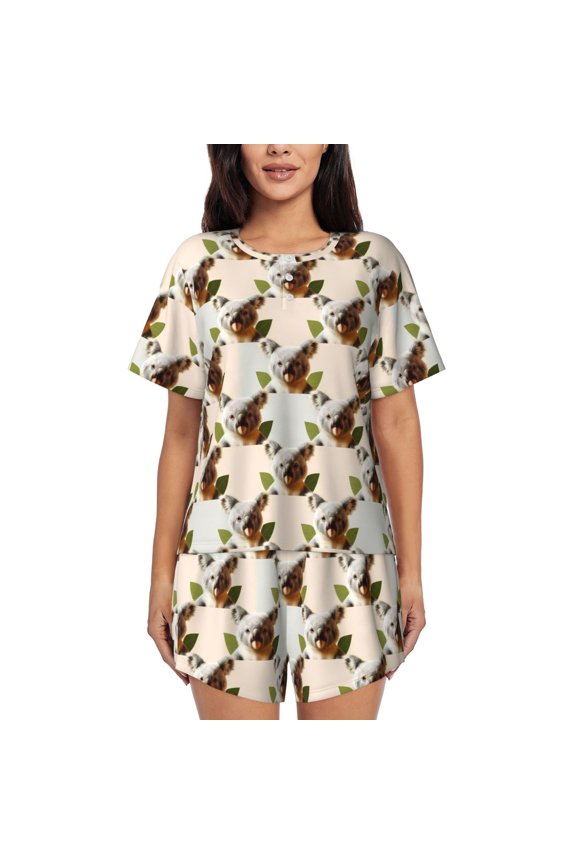 Art cute koala Pattern Women's Short-Sleeved Pajama Set - 2 Piece Soft and Lightweight Sleepwear Set-XX-Large