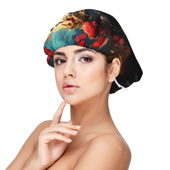 Rateoe Artistic Flower Butterfly Skull Pattern Silk Satin Hair Bonnet for Sleeping, Adjustable Sleep Cap Turban for Women , Curly Straight Hair Long Large Braid