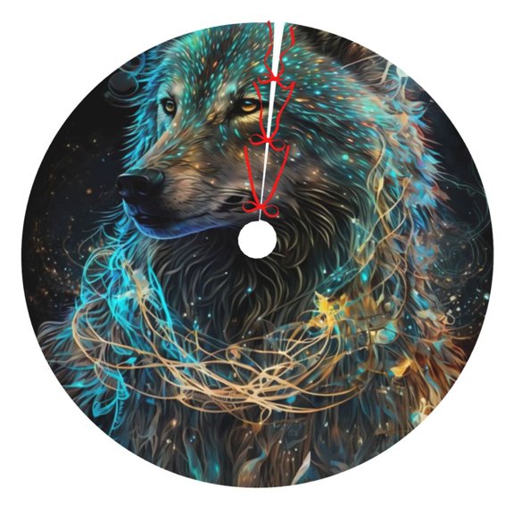 Rateoe Artistic Light Dot Wolf、 Print Christmas Tree Skirt 30" for Xmas Holiday New Year Party Circle Tree Mat Ornaments Decoration