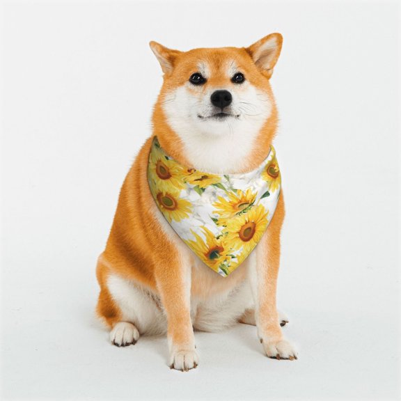 Rateoe Artistic Marble Pattern Sunflower Print Pet Scarf for Dogs and Cats – Stylish Reflective Design, Breathable & Durable Pet Bandana with Quick-Release Buckle-Medium