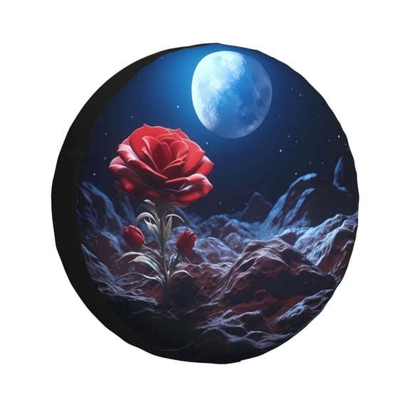 Rateoe Artistic Moon Rose Pattern Tire Cover Wheel Protectors Weatherproof Wheel Covers Universal Fit for Trailer Rv SUV Truck Camper Travel Trailers Accessories-14 inch
