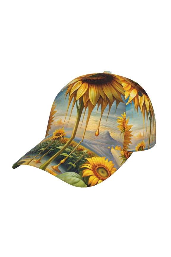 Artistic Oil Painting Sunflower Pattern Baseball Cap Outdoor Cap Mountain Dad Hat - Unstructured Soft Cotton Cap-Adjustable UV Protection Cap