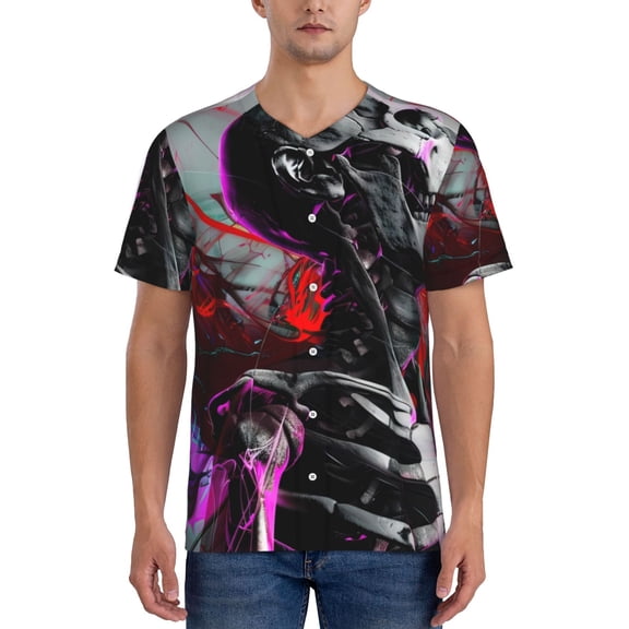 Rateoe Artistic Skull Pattern Men’s Baseball Short Sleeve Polo Shirt, Midweight Men's Shirt Golf Shirt Polo Shirts Quick Dry Short-X-Large