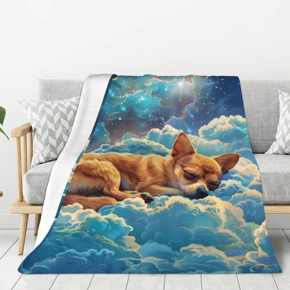Rateoe Artistic Starry Sky Cloud Dog Pattern Flannel Throw Blanket, Ultra-soft Blanket for Bed, Couch, Car, Hypoallergenic Anti-pilling blanket-40"x30"(Vertical)