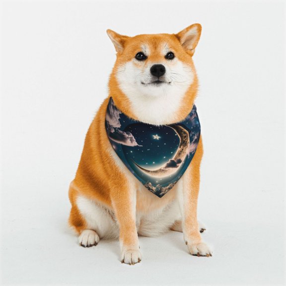 Rateoe Artistic Starry Sky Moon Book Print Pet Scarf for Dogs and Cats – Stylish Reflective Design, Breathable & Durable Pet Bandana with Quick-Release Buckle-Small