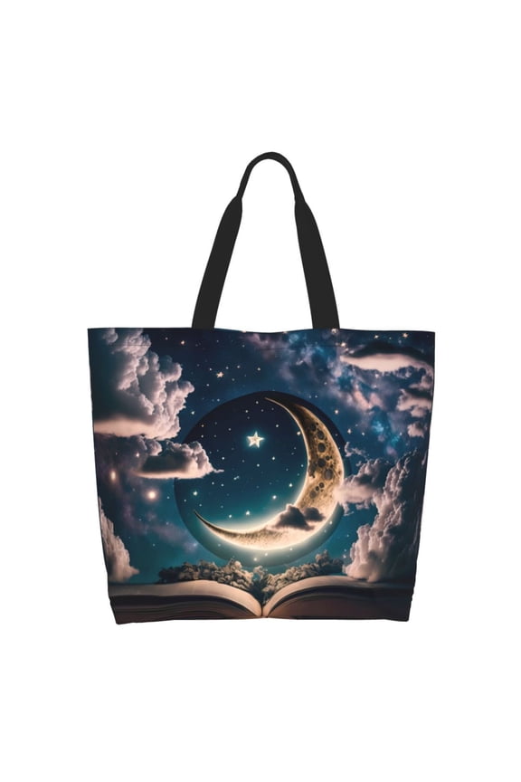 Artistic Starry Sky Moon Book Tote Bag - Waterproof Lightweight Handbags Travel Shoulder Bag for Hiking Yoga Gym Swimming Travel Beach