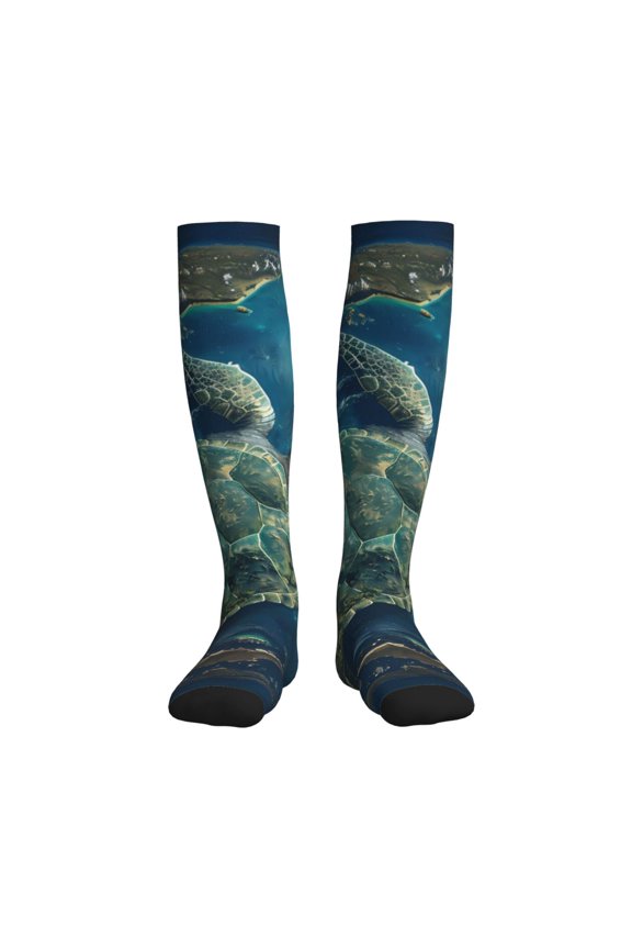 Artistic Turtle Earth Compression Socks for Women and Men 20-30mmHg-Circulation Support Socks Knee High Nurse Pregnant Running Medical and Travel Athletic