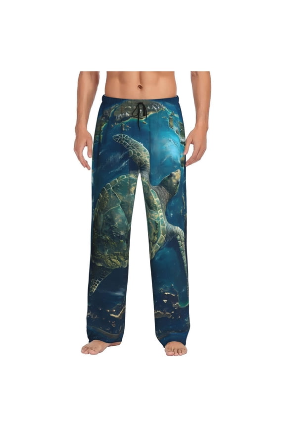 Artistic Turtle Earth Pattern Men’s Ultra-Soft Comfy Pajama Lounge Pants Sleepwear,Comfortable Lounge Wear,lightweight Pajamas, Casual Home Wear-XX-Large