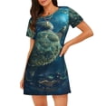 thumbnail image 1 of Rateoe Artistic Turtle Earth Print Women’s Nightdress – Cozy Cotton Short-sleeved Sleep Shirt, Loose-Fit Sleepwear, Perfect for Relaxing and Sleeping, 1 of 6