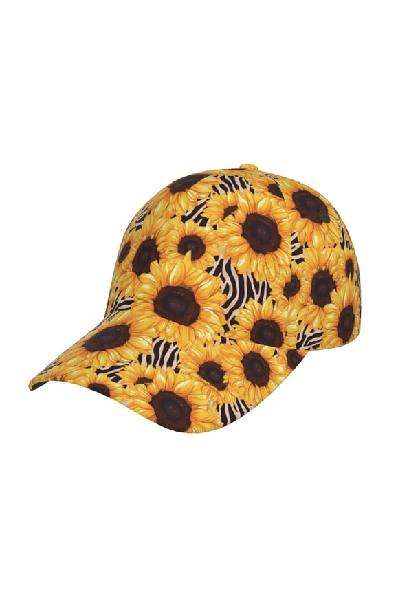 Artistic Zebra Print Sunflower Pattern Baseball Cap Outdoor Cap Mountain Dad Hat - Unstructured Soft Cotton Cap-Adjustable UV Protection Cap