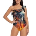 thumbnail image 1 of Rateoe Astronaut Cosmic Rainbow Pattern Women One Piece Swimsuits Tummy Control One Shoulder Bathing Suits Ruffle Swimwear-XX-Large, 1 of 6