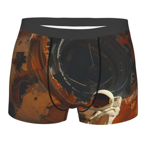 Rateoe Astronaut Exploring Mars Mens Boxer Briefs Poly Spandex Performance Boxer Briefs Underwear Hem Boxer Briefs - Large