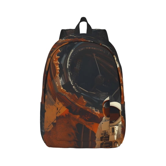 Rateoe Astronaut Exploring Mars Pattern Canvas College Laptop Backpack,Travel Daypack,Durable Rucksack Travel Notebook Bag School Backpack Book Bag for Men Women-Small