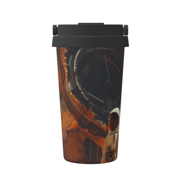 Rateoe Astronaut Exploring Mars Pattern Travel Coffee Mug Tumbler with Flip Lid | Reusable Insulated Stainless Steel Cold Brew Iced Coffee Cup Thermos