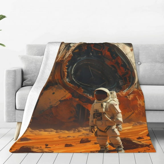 Rateoe Astronaut Exploring Mars Print Fuzzy Fleece Throw Blanket Extra Large,Super Soft,Fluffy and Warm Blankets for Couch,Bed,All Season Use (60"x50")