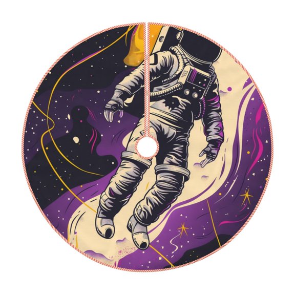 Rateoe Astronaut Floating purple Space Pattern Christmas Tree Skirt with Ties, Christmas Tree Decorations, Farmhouse Christmas Decor Xmas Holiday Decorations-30"