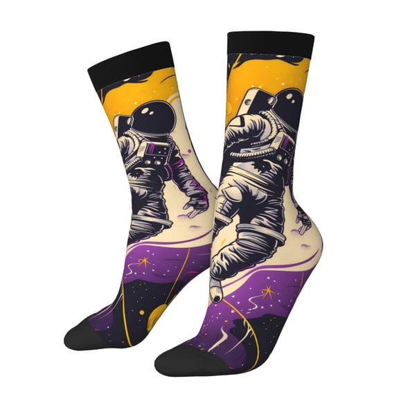 Rateoe Astronaut Floating purple Space for Women Casual Calf Socks - Cute Crew Socks - Thin Soft Above Ankle Socks Size 5-11