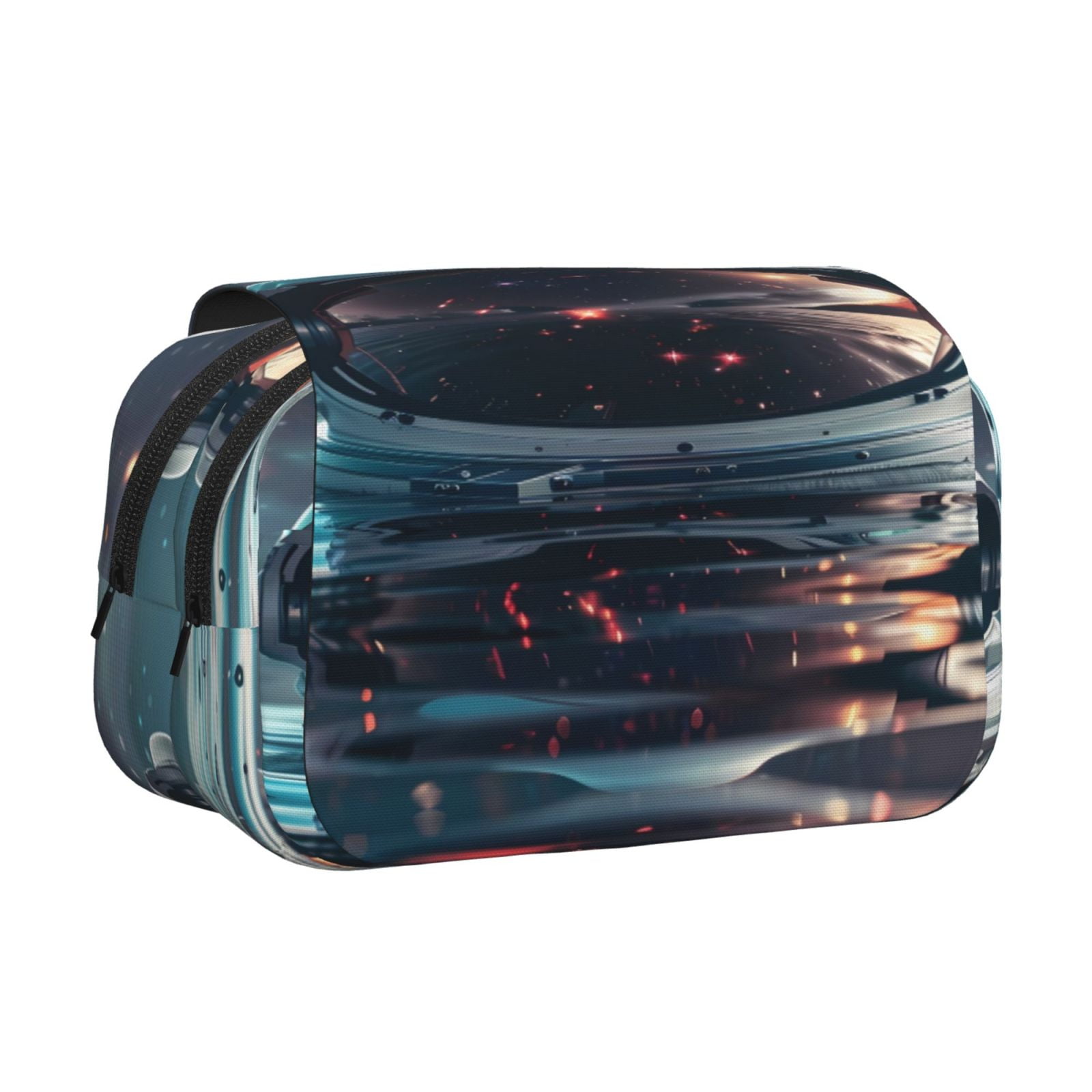 Rateoe Astronaut Helmet Reflections Pattern Double Clamshell Pen Case, Storage Organizer with Two Zipper Compartments– Holds Up to 50 Pencils & Pens