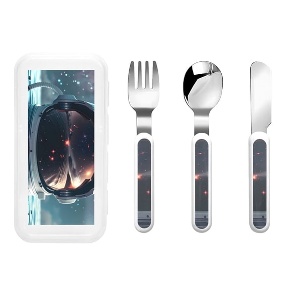 Rateoe Astronaut Helmet Reflections for Stainless Steel Kids Silverware Set - Child and Toddler Safe Flatware - Children's Knife, Fork And Spoon Set