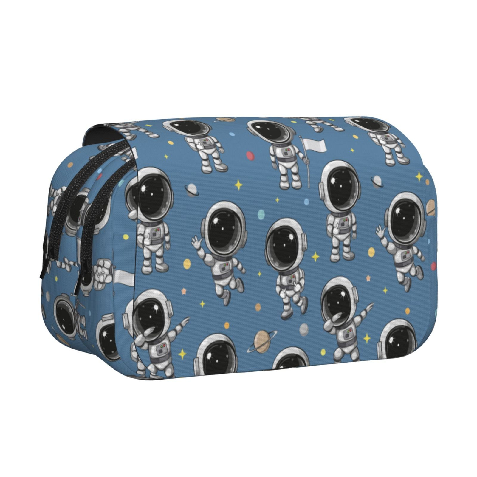 Rateoe Astronaut Pattern Double Clamshell Pen Case, Storage Organizer with Two Zipper Compartments– Holds Up to 50 Pencils & Pens