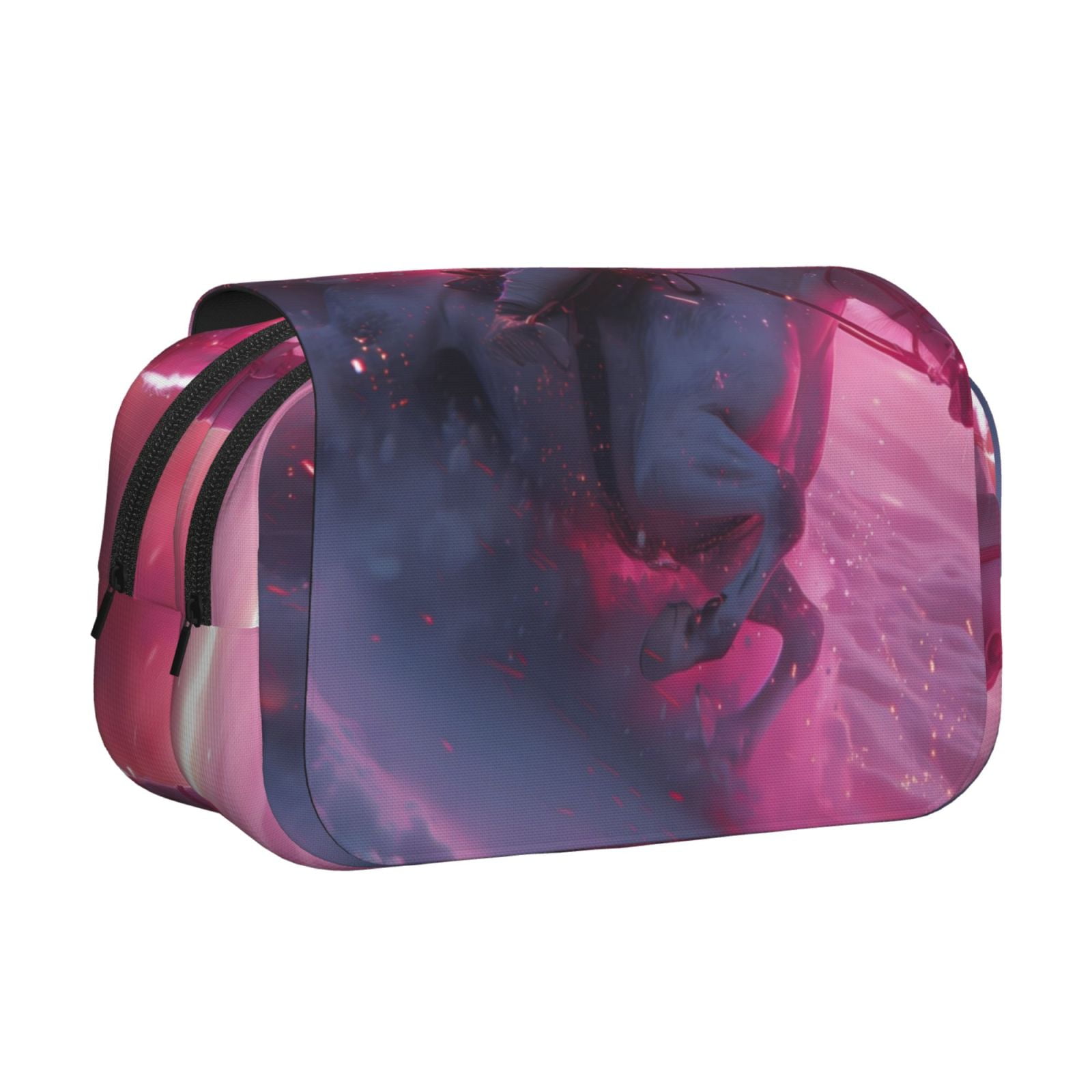 Rateoe Astronaut Riding Fiery Horse Pattern Double Clamshell Pen Case, Storage Organizer with Two Zipper Compartments– Holds Up to 50 Pencils & Pens