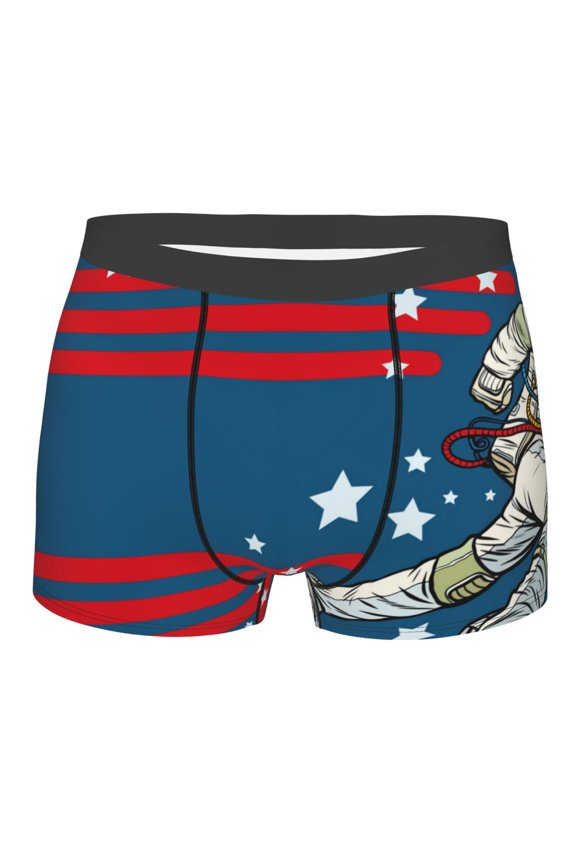 Astronaut Runs Forward Mens Boxer Briefs Poly Spandex Performance Boxer Briefs Underwear Hem Boxer Briefs - X-Large