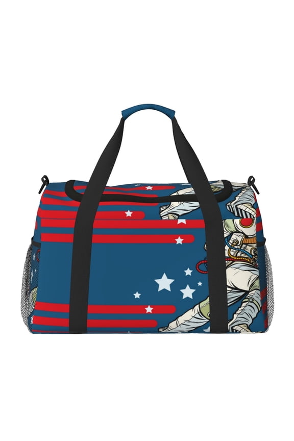 Astronaut Runs Forward Pattern Gym Bag for Women, Duffle Bag for Travel with Wet Pocket, Carry on Weekender Bags for Women, Water Resistant Travel Bag Duffel Bag